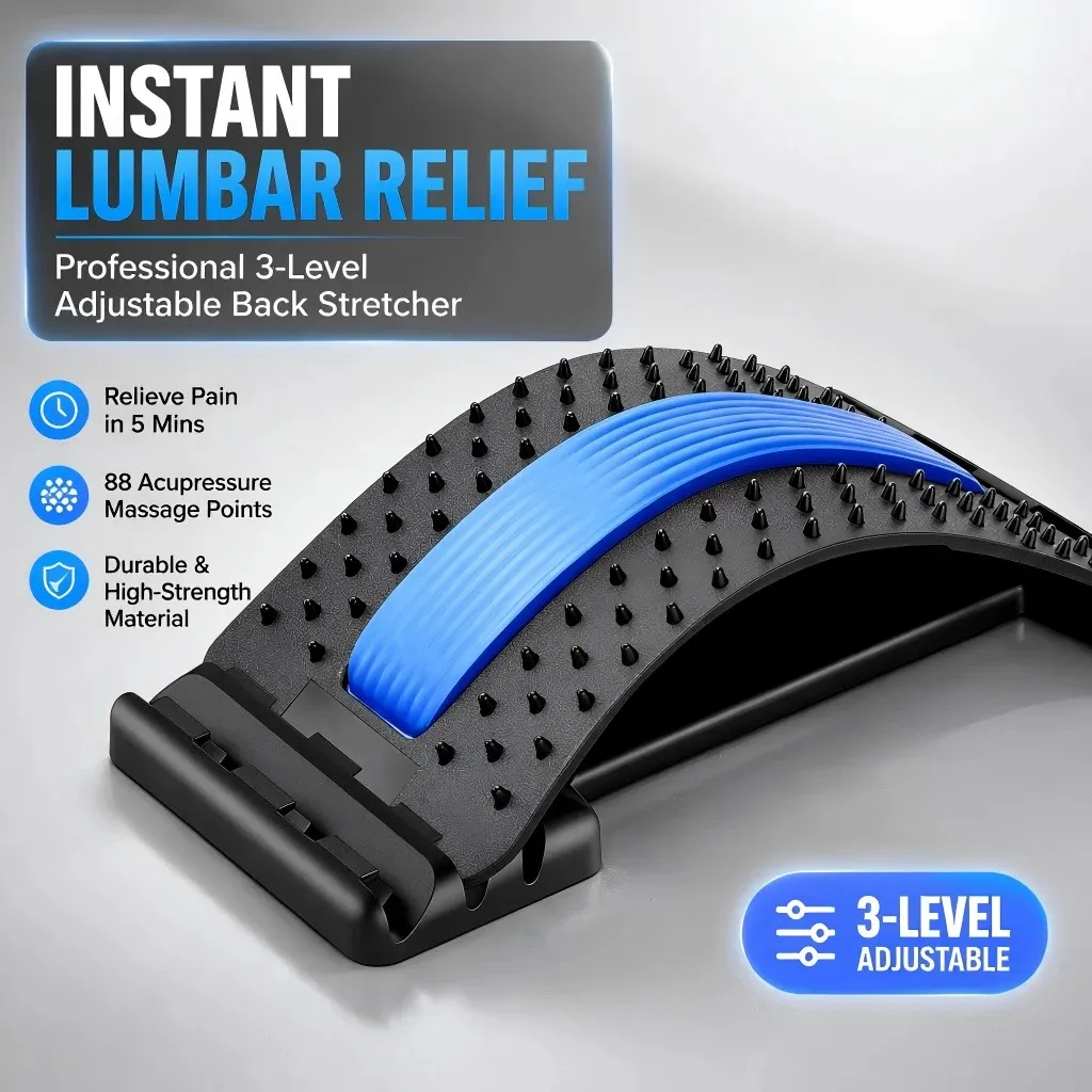 Multi-Functional Lumbar Back Stretcher for Back Pain Relief Multi-Level Back Cracker Board Lower Upper Back Support Fitness Yoga