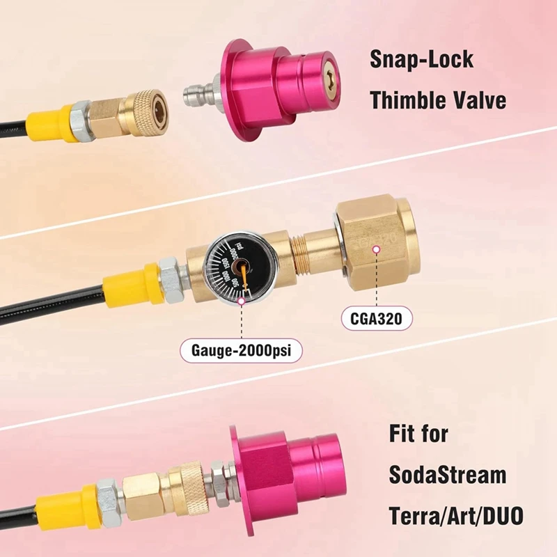 ABHG Soda Machine Co2 Adapter Quick Connector Adapter Hose For Terra DUO Art Gaia Aqua Fizz Series (60Inch) For CGA320 Valve