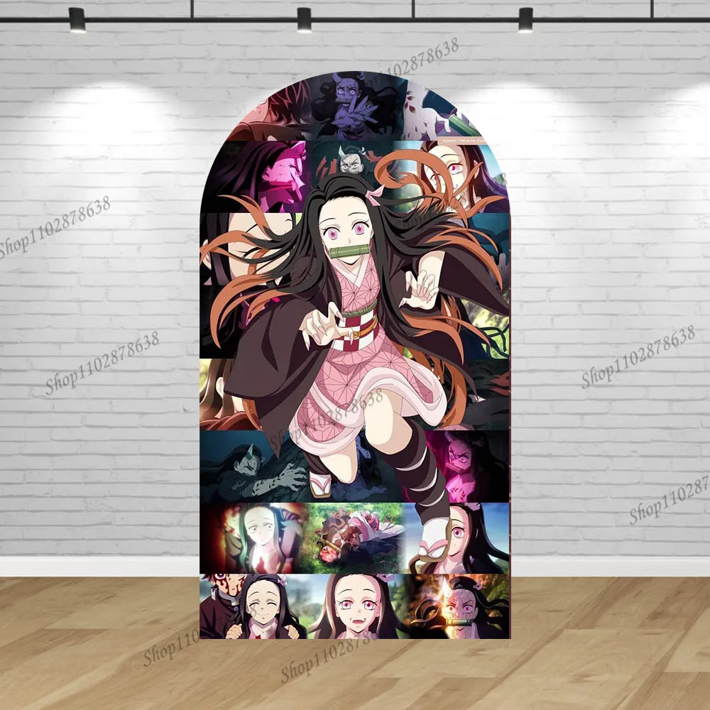 Demon Slayers Arch fondale Cover Girl Party Birthday Background Wall Double Decor Kamado Nezuko Baby Shower Banner in poliestere