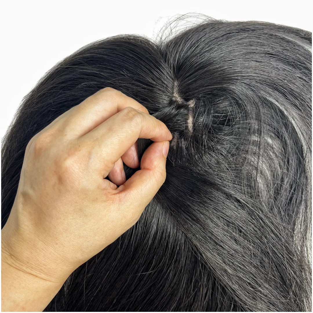 Echt haar Haartoppers met pony voor dames Kanten basishaartoppers voor dames met dunner wordend haar Realistische hoofdhuidlijn