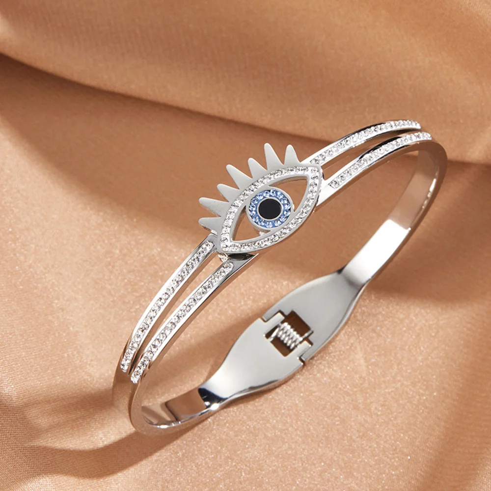 Luxurious oil dripping eye of wisdom bracelet, evil eye stainless steel bracelet, new gold-plated silver bracelet