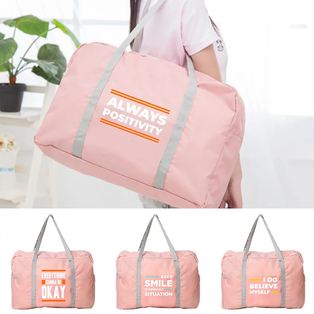 

Travel Handbag Spacious Durable Foldable Travel Duffel Bag Phrase Pattern Printing Series Portable Clothing Storage