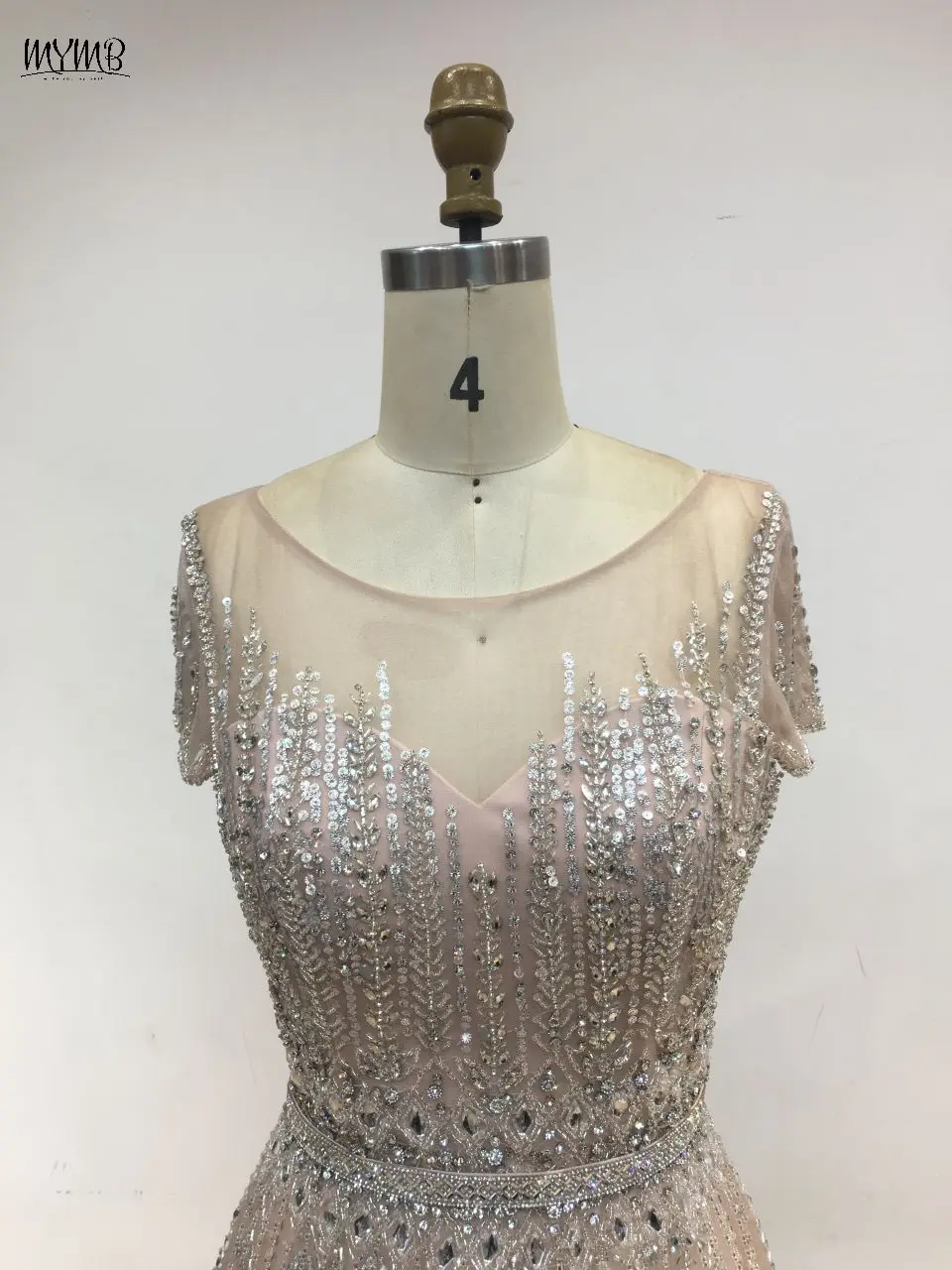 MYMB Pink A-Line Elegant Formal Party Evening Dress for Special Events Luxury Beaded Short Sleeves Dubai Gala Prom Gown DSBQ0128