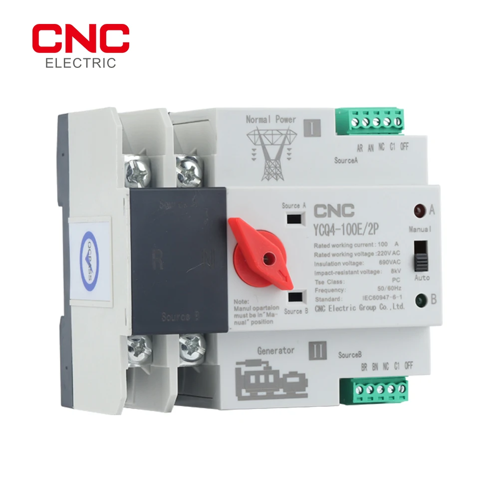 

CNC YCQ4-100E/2P Din Rail ATS Dual Power автоматический переключатель, электрические переключатели непрерывного питания 63a/100A