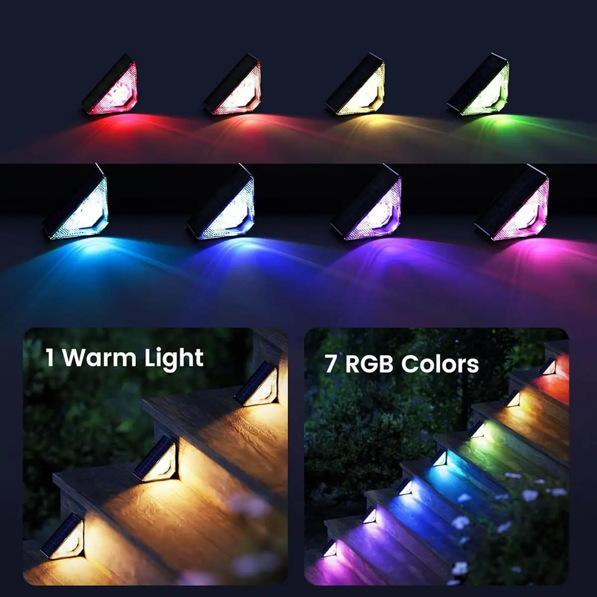 Solar Lights Outdoor Warm+RGB Solar Stair light Decorative For Garden Waterproof Solar Powered Fence Light Led Outdoor Lighting