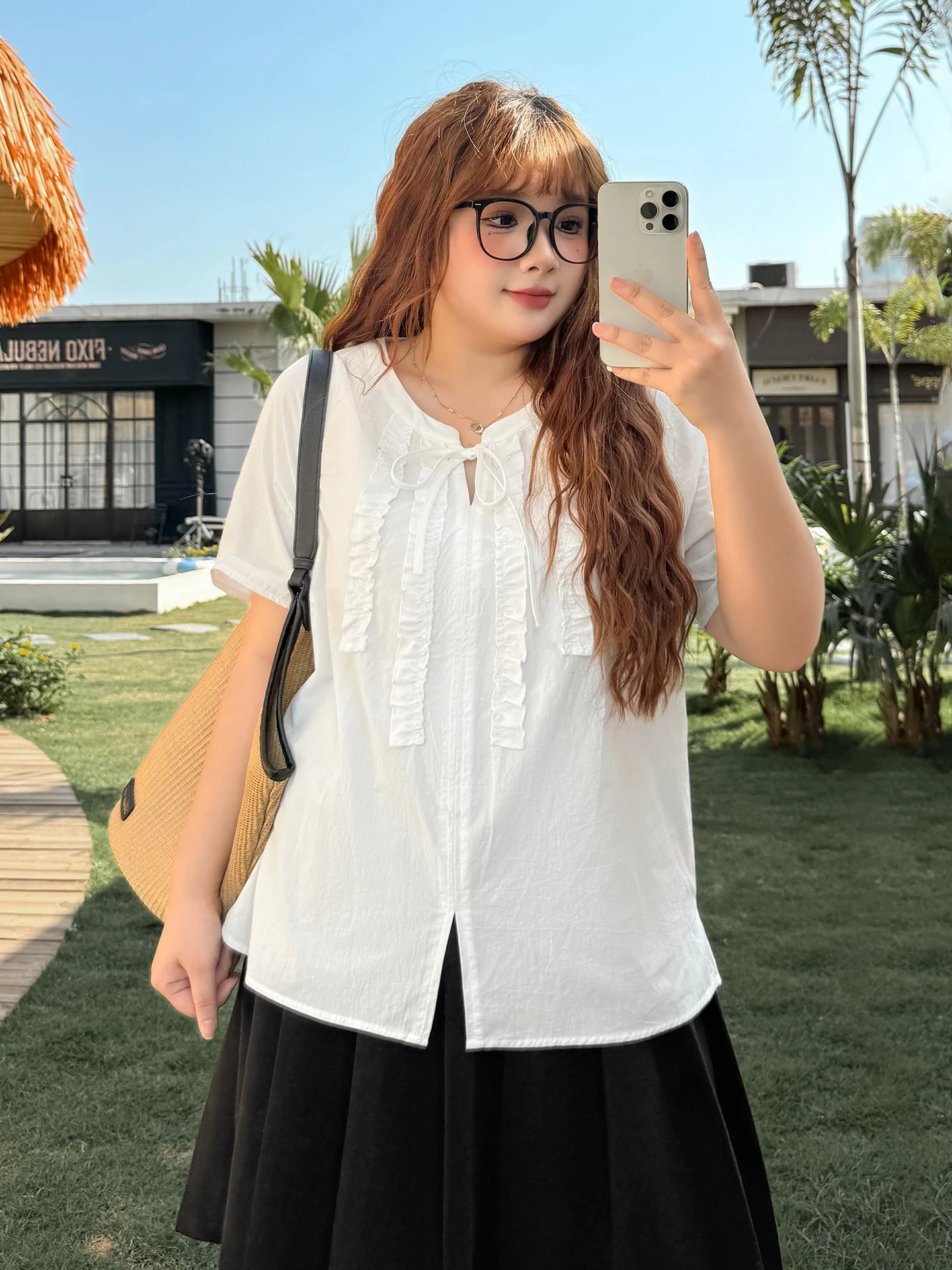 

Elegant Limited Edition plus Size Shirt Stylish Short Sleeve Cotton Blend Summer Top for Women Aged 30-34 Universal Fit