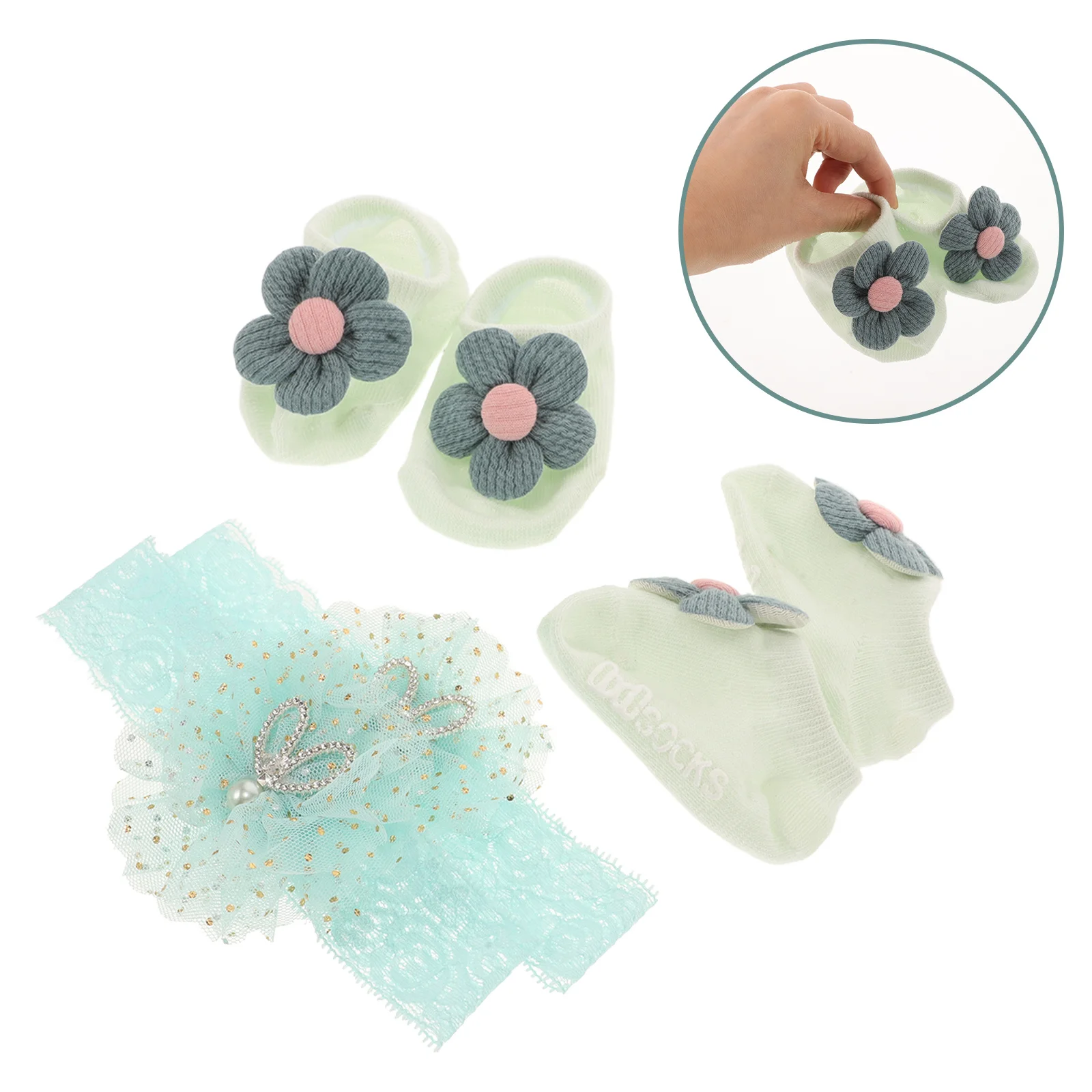 

2 set Baby Headband Socks Set For Newborn Toddler Girls Soft Comfortable Hair Accessories Flower Design Durable Wear Resistant