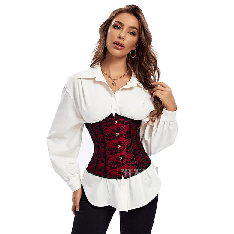 New bone clothes Corset autumn and winter wear with retro lace outer wear waist and back clip five buttons palace plastic waist