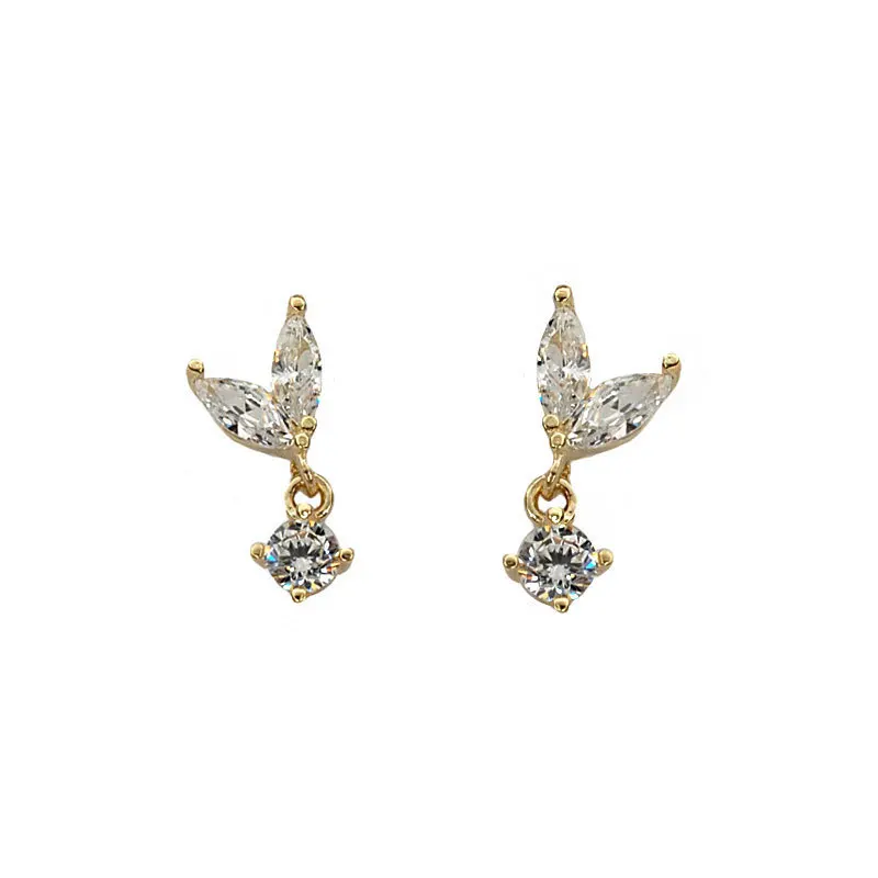 French Sweet Crystal Leaves Hypoallergenic Stud Earrings for Women Gold Silver Color Ear Piercing Jewelry Party Gifts