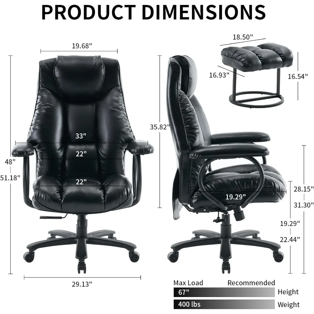 Silla ergonómica de oficina para el hogar, asiento de ordenador con otomana, respaldo alto, ajustable, 400lbs