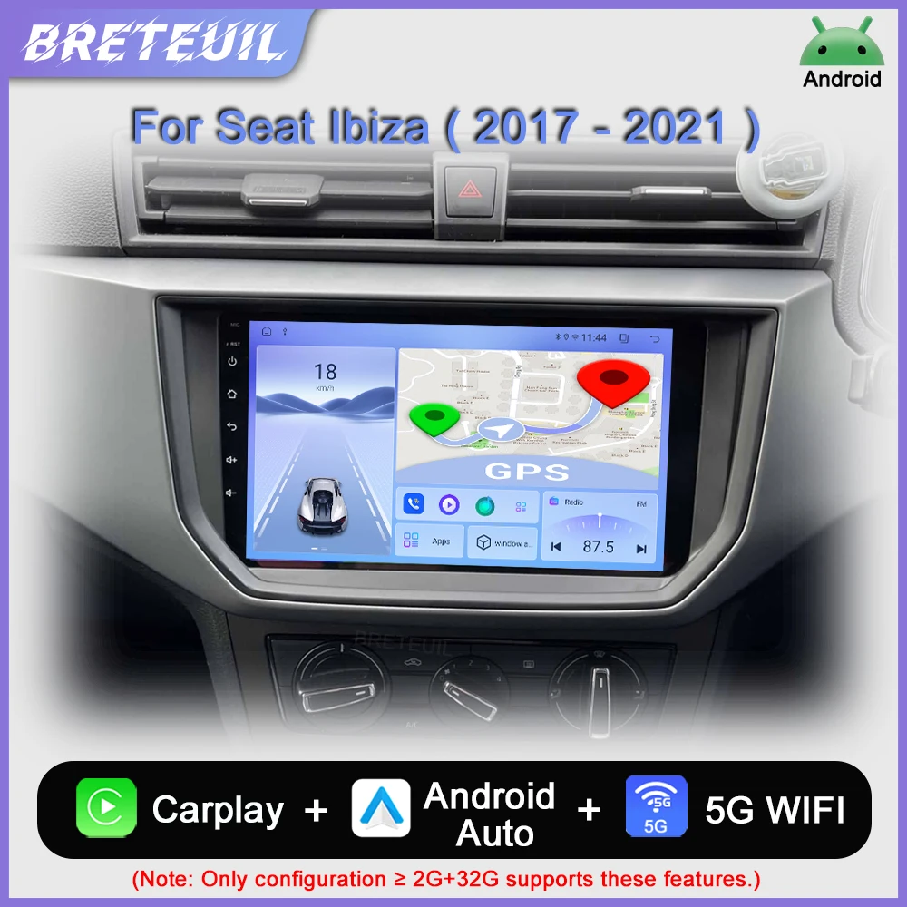 Autoradio multimédia Android avec lecteur vidéo, navigation GPS, CarPlay et écran tactile pour Seat Ibiza 2017-2021. Systèmes intelligents.