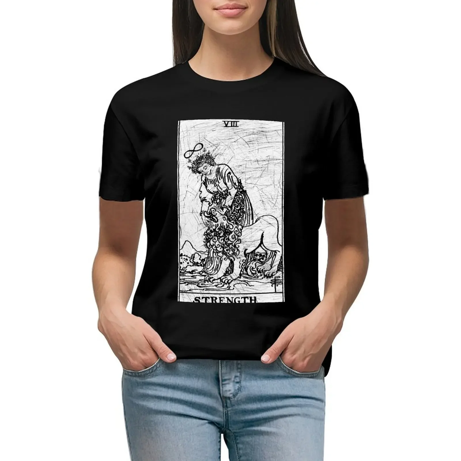 Strength Tarot Card - Major Arcana - fortune telling - occult T-Shirt summer clothes customs blanks sports fans Woman T-shirts