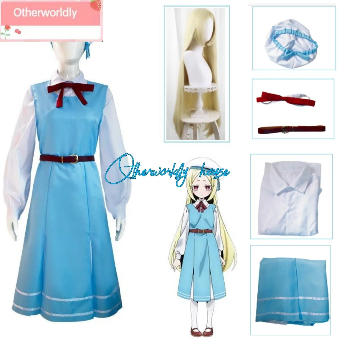 Costume de Cosplay de Mahou Shoujo Ni Akogarete Mor37Korisu pour Fille Magique, Ensemble de Robe Bleue avec Perruque et Ceinture