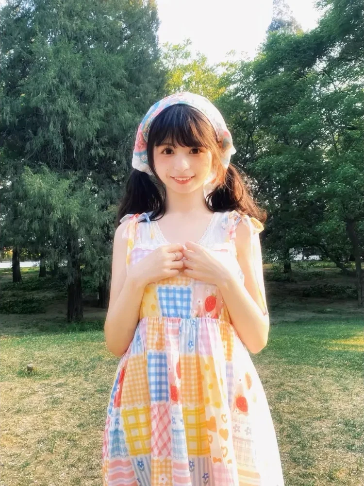 ญี่ปุ่นหวานดอกไม้ชุดกระโปรงผู้หญิงฤดูร้อน Preppy สไตล์เอว A-Line Ruffled ชุดเดรสแขนกุดชายหาด Vestidos