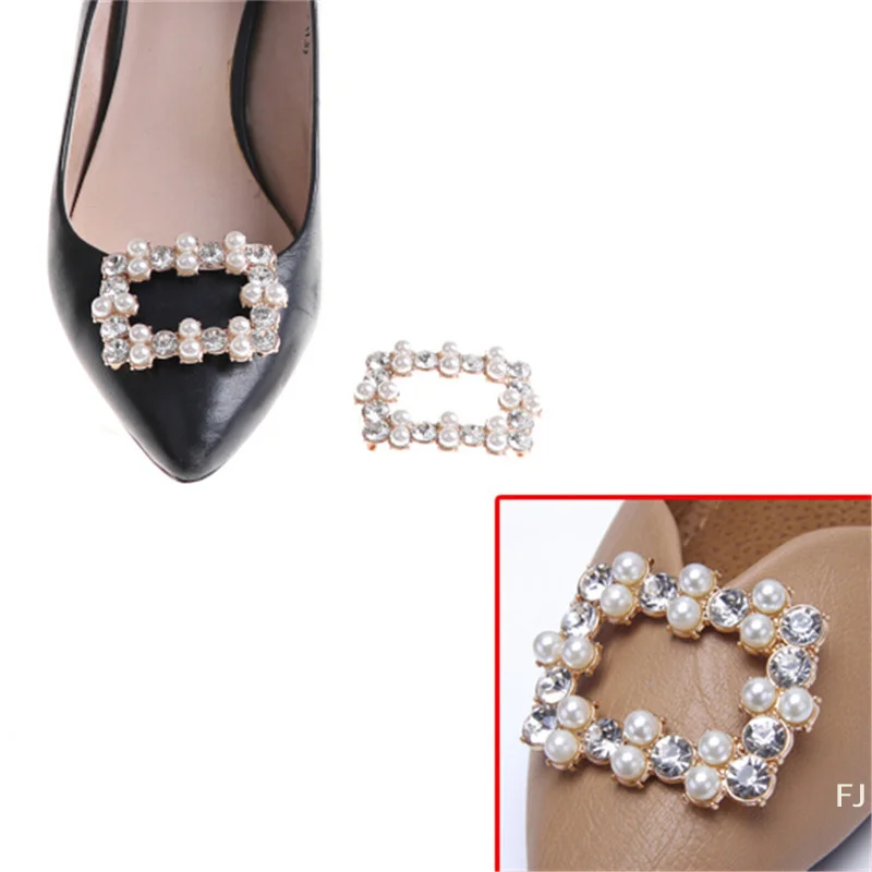 [YU]1PC Shoe Clips Rhinestones Metal Faux Pearl Bridal Prom Shoes Buckle Decor