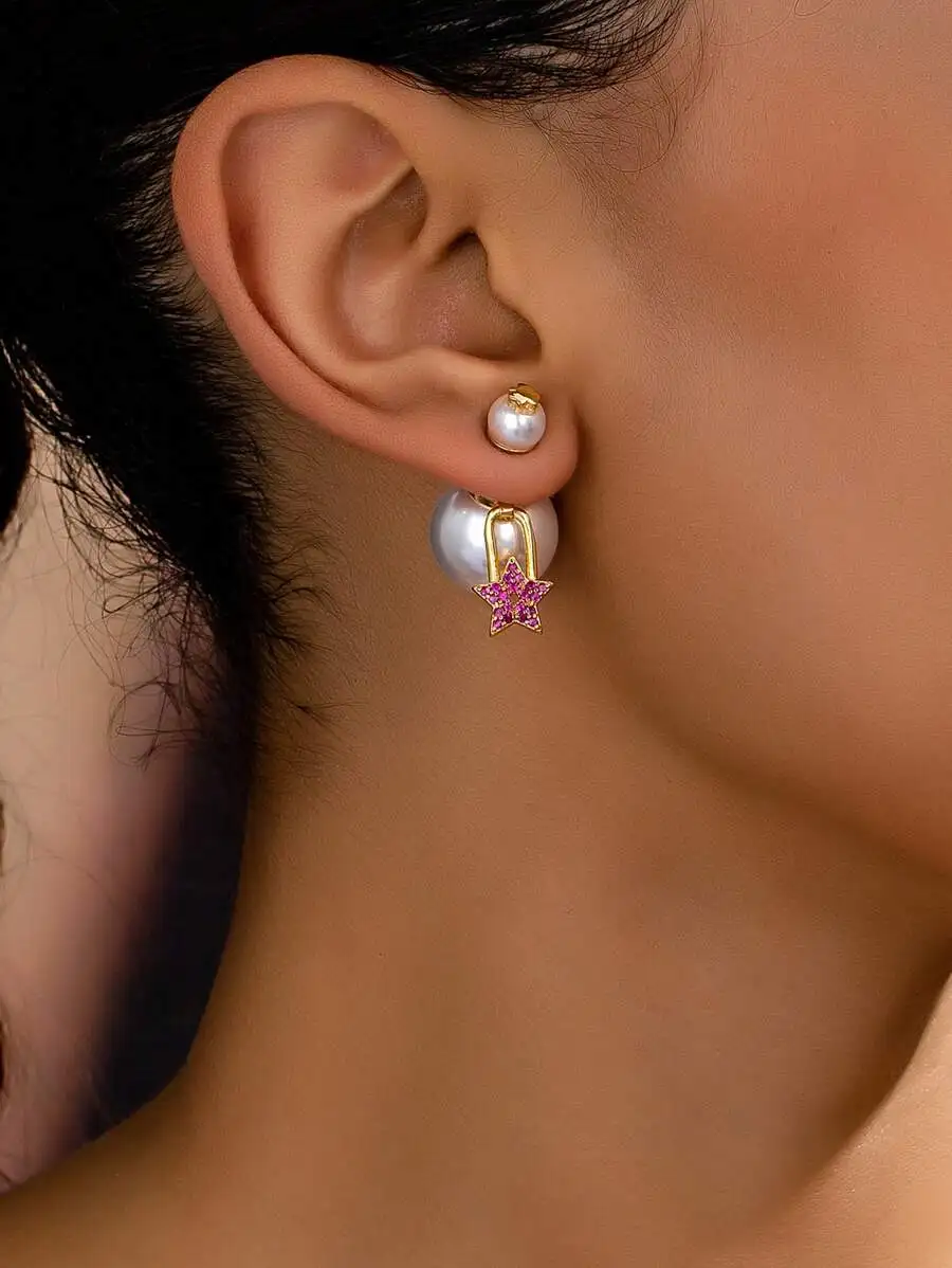 

Asymmetric Star And Pearl Drop Earrings For Women Fashion Jewelry