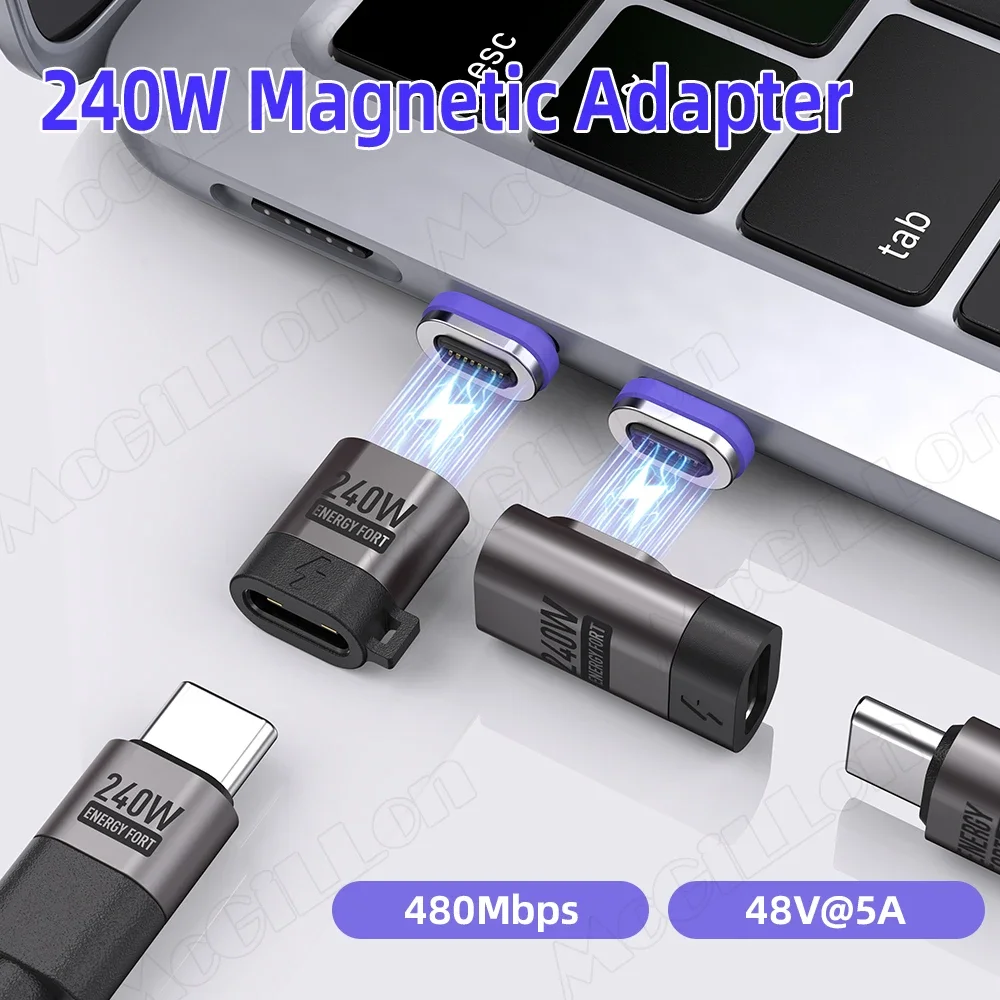 16Pin USB C to Type C Magnetic Adapter PD 240W Fast Charging Data USB C Female Converter for iPhone 16 15 Macbook Samsung Xiaomi