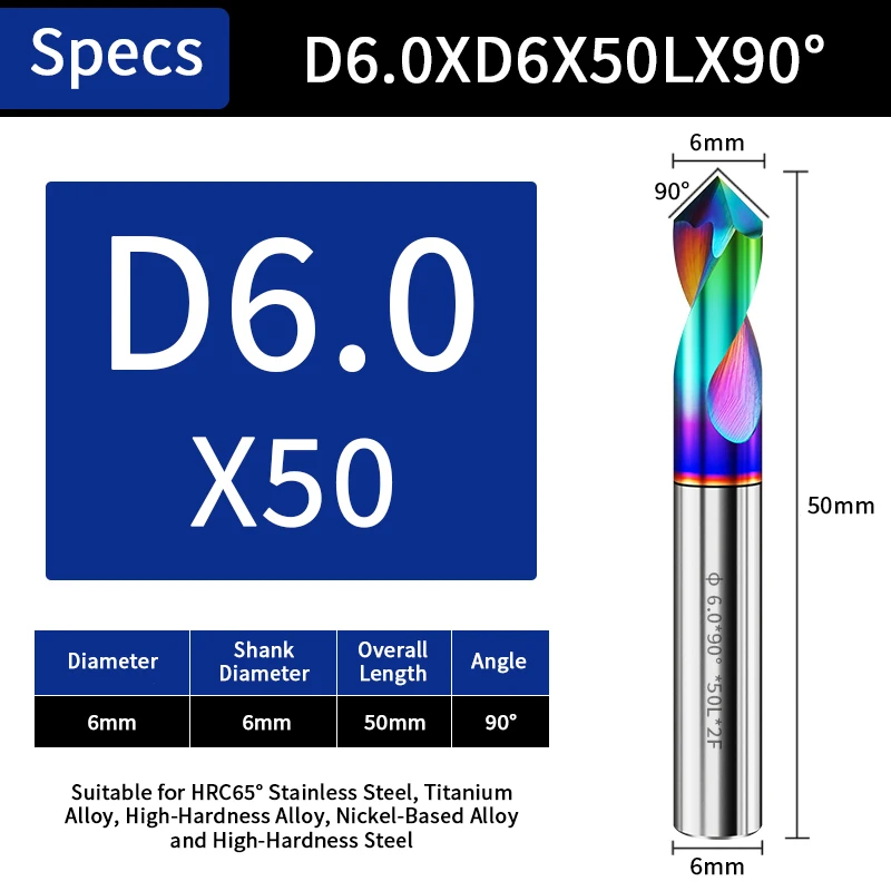 HRC65 Colorful Spot Drill For Aluminum 90° Carbide Chamfer End Mill Stub Starting Location Center Bit 2Flute Router Bit CNC Tool