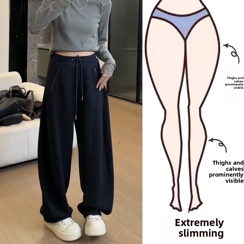 

Брюки с высокой талией и широкими штанинами, свободного кроя, больших размеров, для фигуры типа «груша», стройнящие, осенне-зимний стиль, повседневные свободные брюки