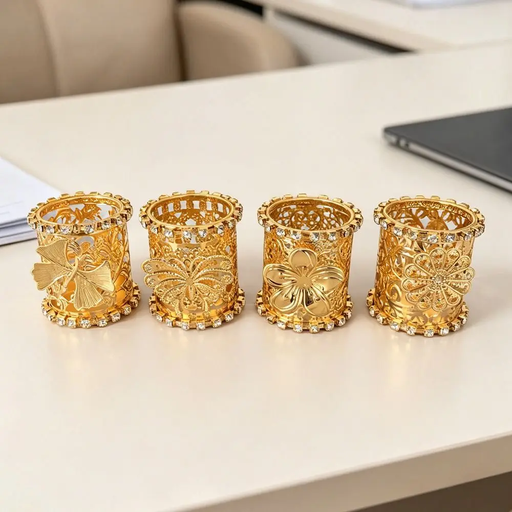 No-slip Hollow Out Pen Holder Luxury Rhinestone Decoration Desktop Storage Container Multifunctional Butterfly