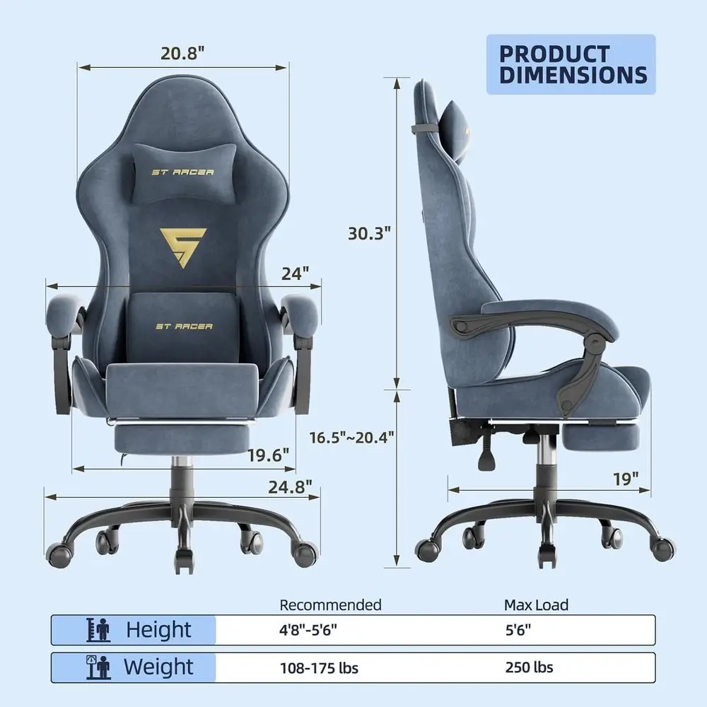 Ergonomic Gaming Chair with Footrest and Massage, High-Back Reclining for Gamers, Suitable for Home or Office (Grey) view 3