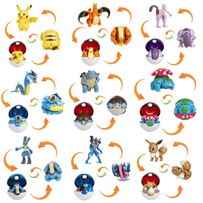 Original Pokemon Pokeball Anime-Figur Verwandelbare Pikachu Gengar Glurak Evoli Gyarados Cartoon-Haustier-Puppe Action-Modell Spielzeug Geschenk