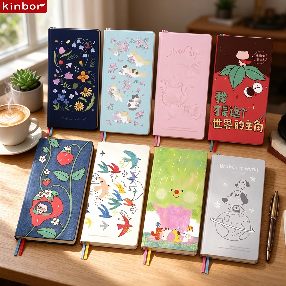Kinbor Pocket Undated Weekly Journal, Cute Art Print Hardcover Planner, Week-on-Two-Page Layout, Slim Self-fill Agenda Notebook