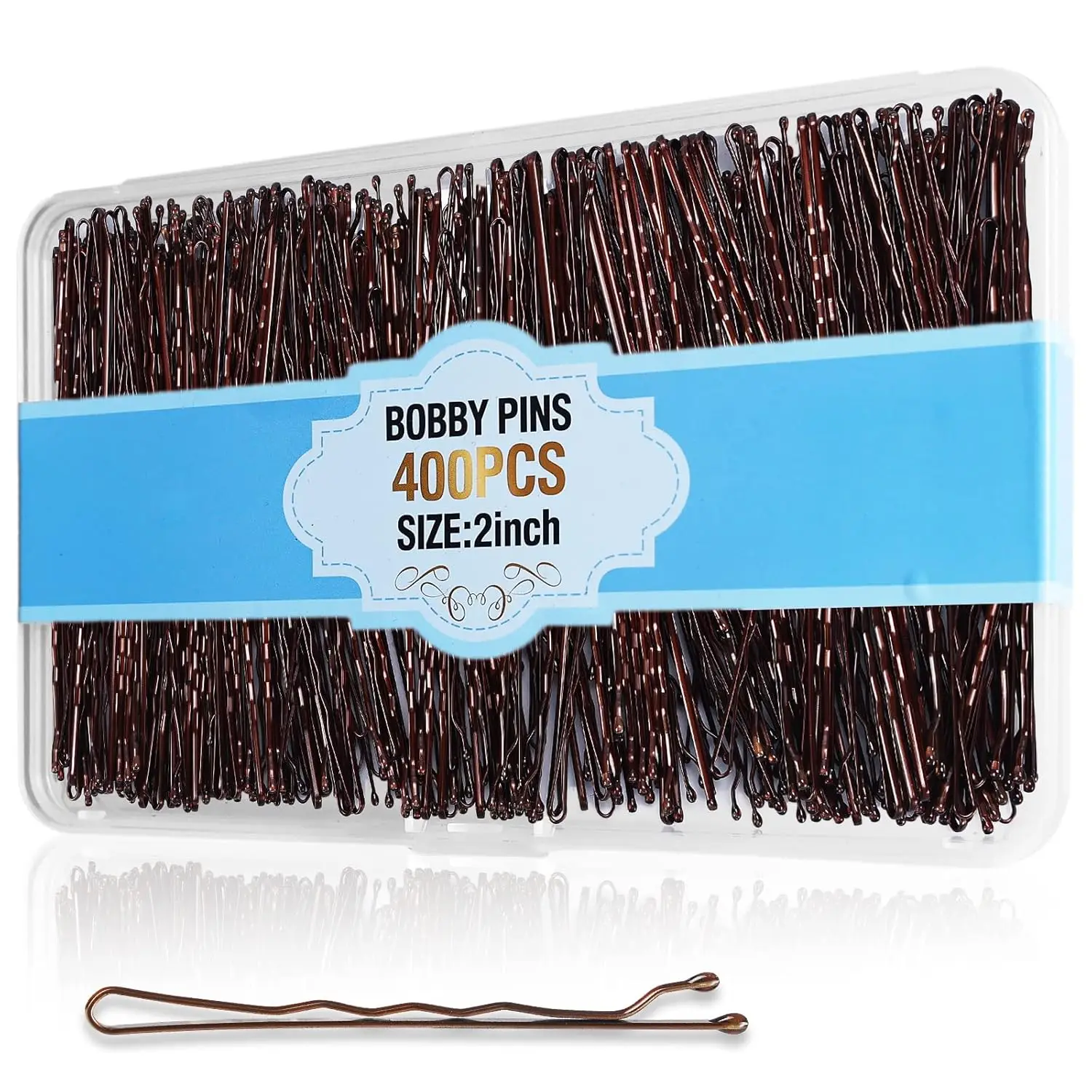 

400Pcs Brown Bobby Pins, 2 Inch Secure Hold Hair Pins, Pain-Free Wavy Design, Bulk with Storage Case for All Hairstyles