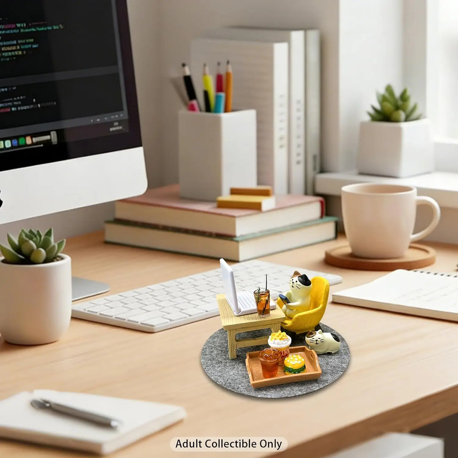 11-Piece Cats Figurines Playing Phone Cat Office Decor | Featuring Computer,Desk,Sleeping Cat,Iced Coffee;Cute Resin Decor for O