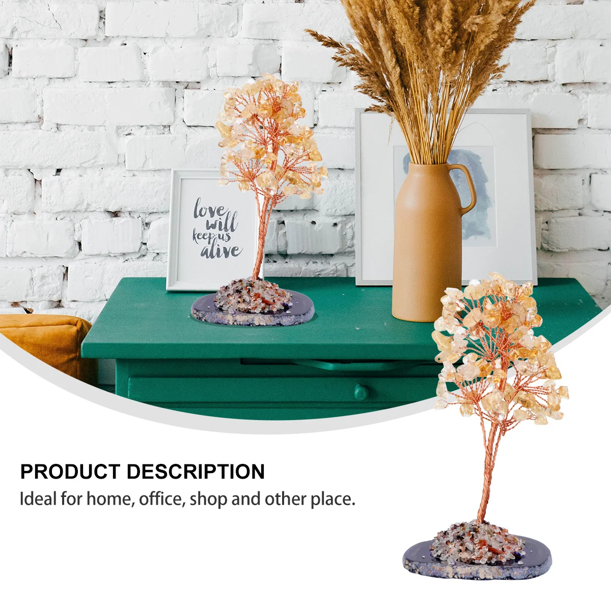 

1Pcs Yellow Crystal Money Tree Desktop Ornament Feng Shui Symbol Wealth Prosperity Home Office Decor Crystal Money Tree