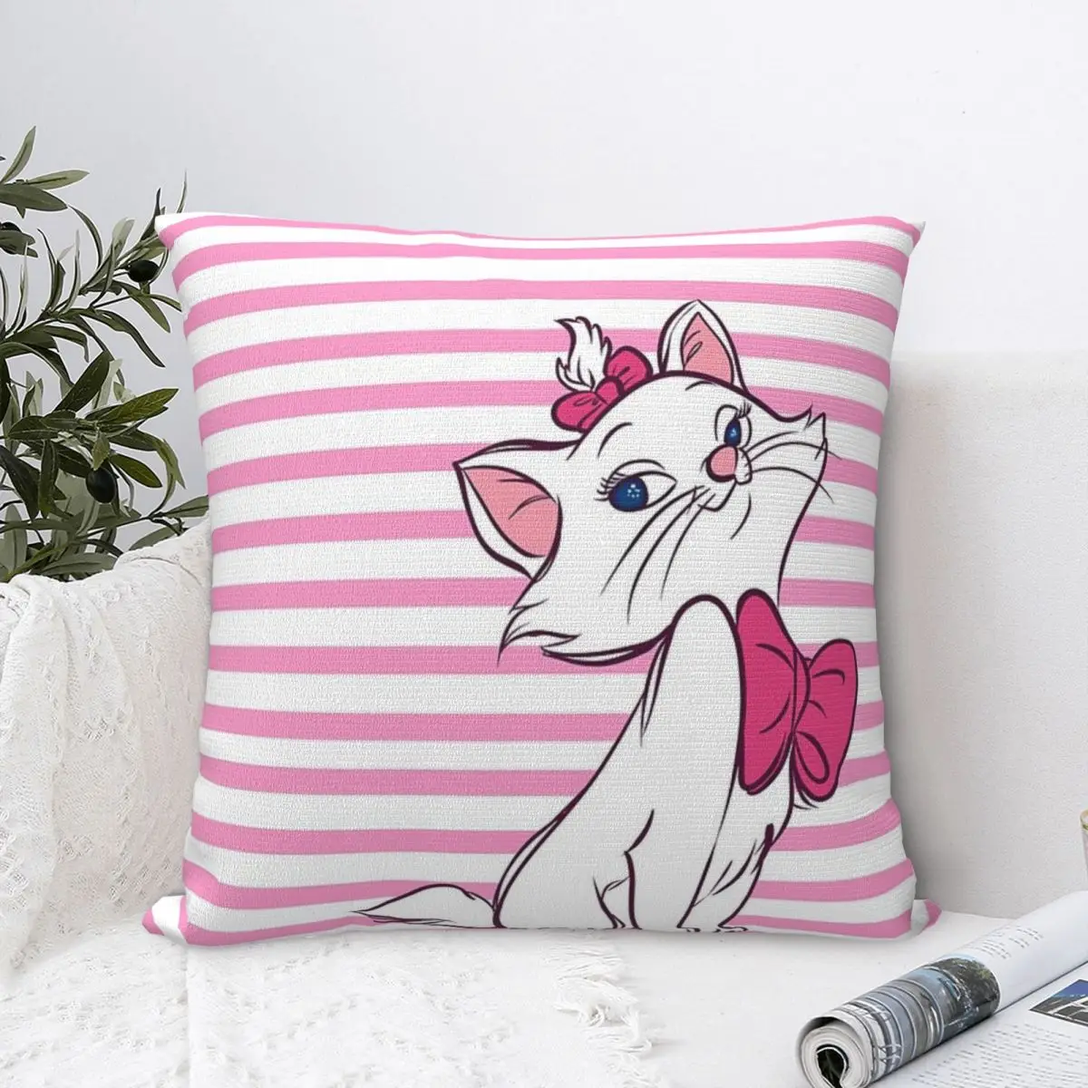 Marie Pink From Aristocats Square Pillowcase Pillow Cover Velvet Cushion Zip Decorative Throw Pillow For Home Living Room