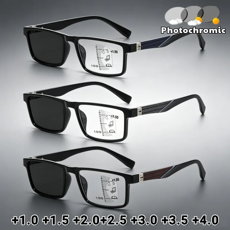 

Business Trend Progressive Multifocal Photochromic Reading Glasses Classic Square Dual-purpose for Both Near and Far Distances