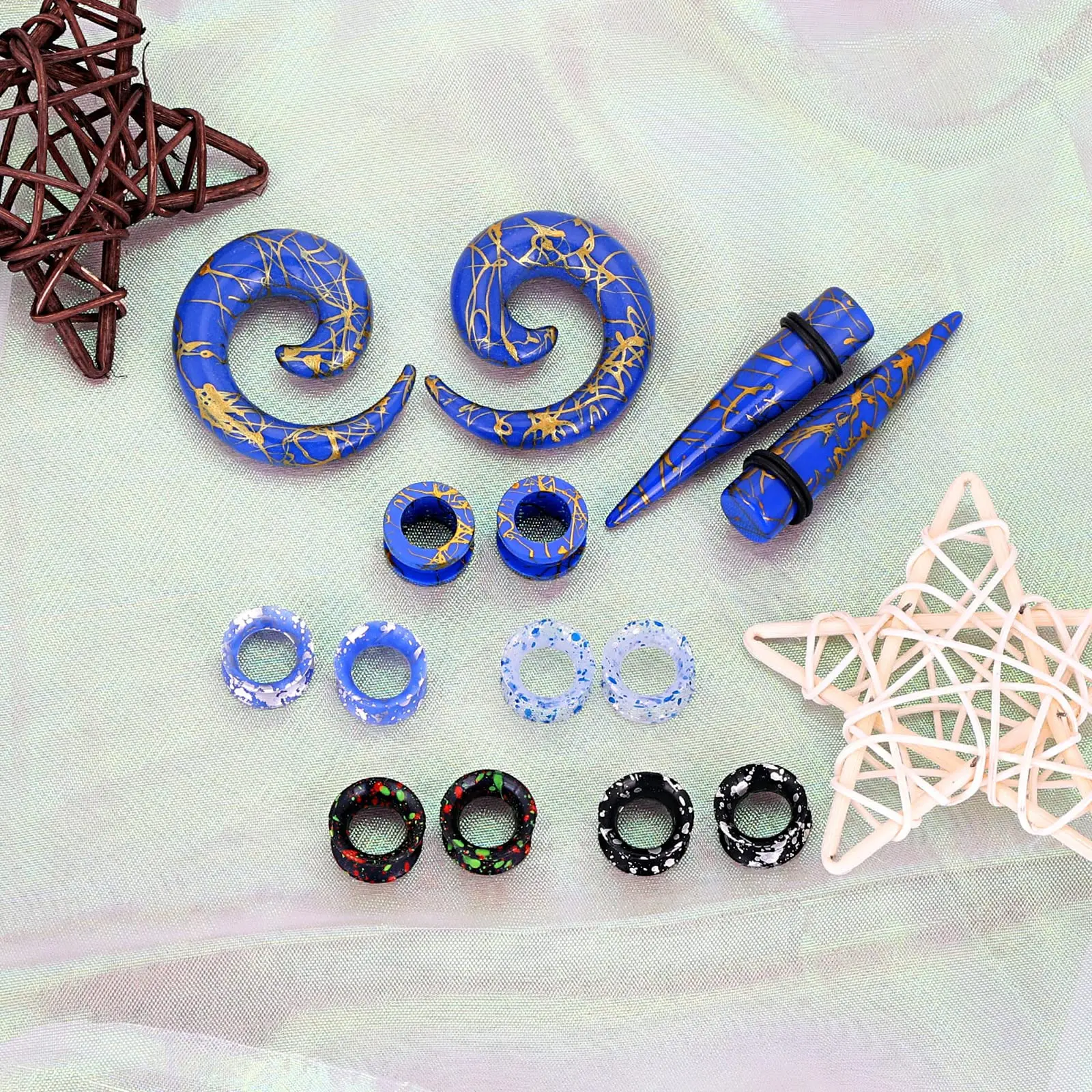 2/14pcs Ear Stretching Acrylic Tapers Plug Pincher Silicone Tunnel Ear Gauges Expander Body Piercing Jewelry Size 6/8/10mm