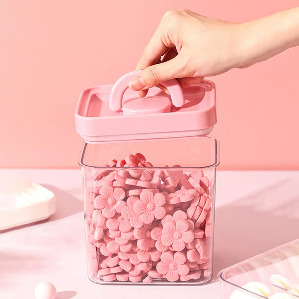 Cute Food Storage Box Pink Candy Jars With Lids Salad Snacks Grain Spice Sealed Storage Pots For Kitchen Storage Organization