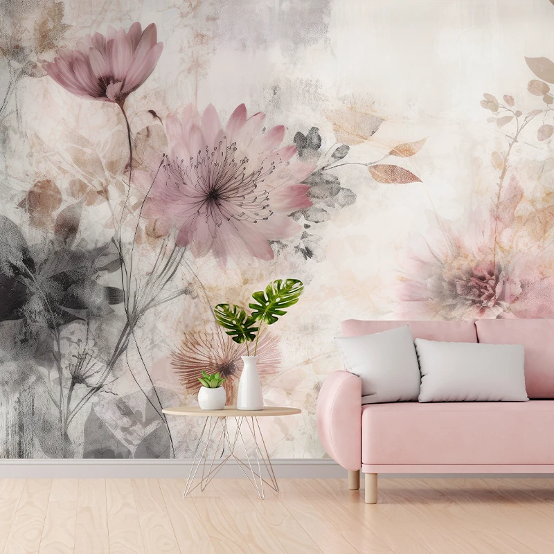 aquarela flor de lotus grande mural peel and stick lona tecido floral wallpaper rosa auto adesivo paisagismo tv fundo 01