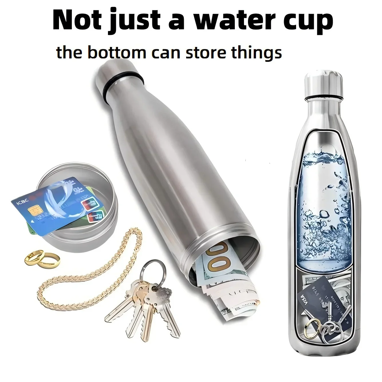 

750ml Secret Hidden Steel Water Bottle Compartment Stash Spot Can Hidding Storage for Cards Keys Cash Safe Money Box2027