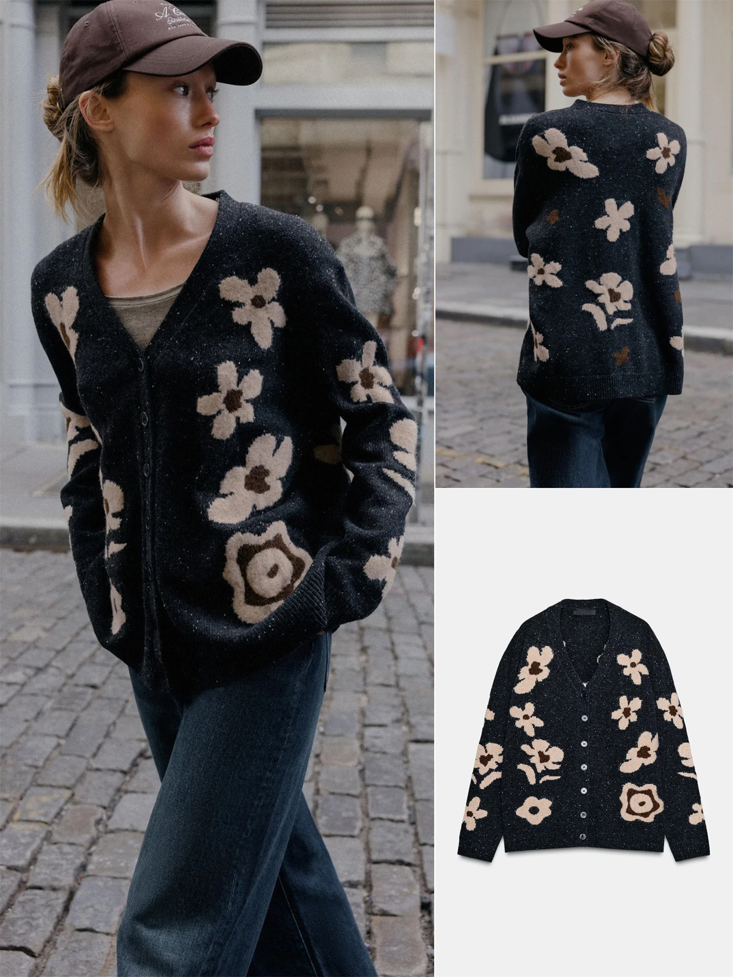 

Loose Knitted Long Sve V-Ne Floral Embroidery Outerwear Casual Sle Women's Faionable Winter New Arrival 2893200