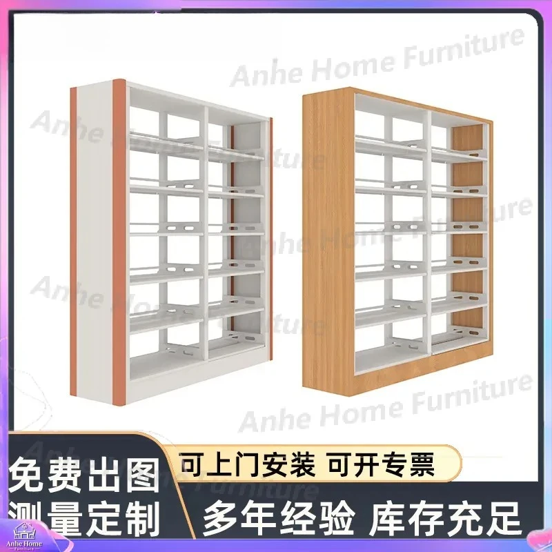 Steel Wood Bookshelf Industrial Metal Bookcase Storage Rack for Home Office Library School Bookstore Reading Room Furniture