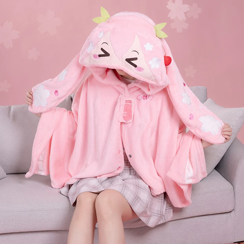 Anime Cartoon Squinting Eye Series Sakura Future Multi Functional Hooded Air Conditioning Blanket Cute New Girl Warm Shawl