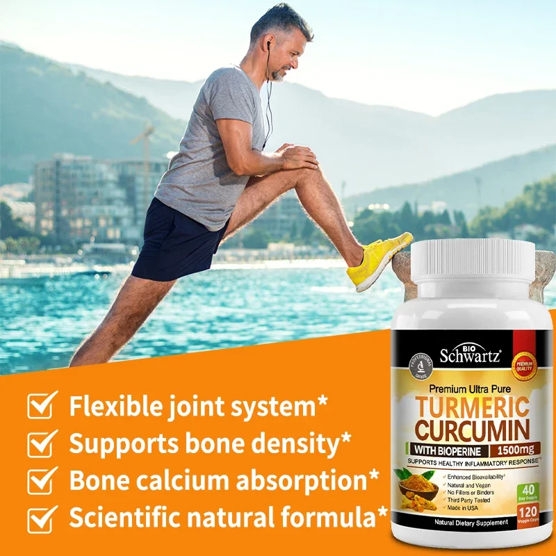 Turmeric Curcumin Capsules - Black Pepper Natural Joint Health, Strengthens Cartilage Structure, Anti-Inflammatory