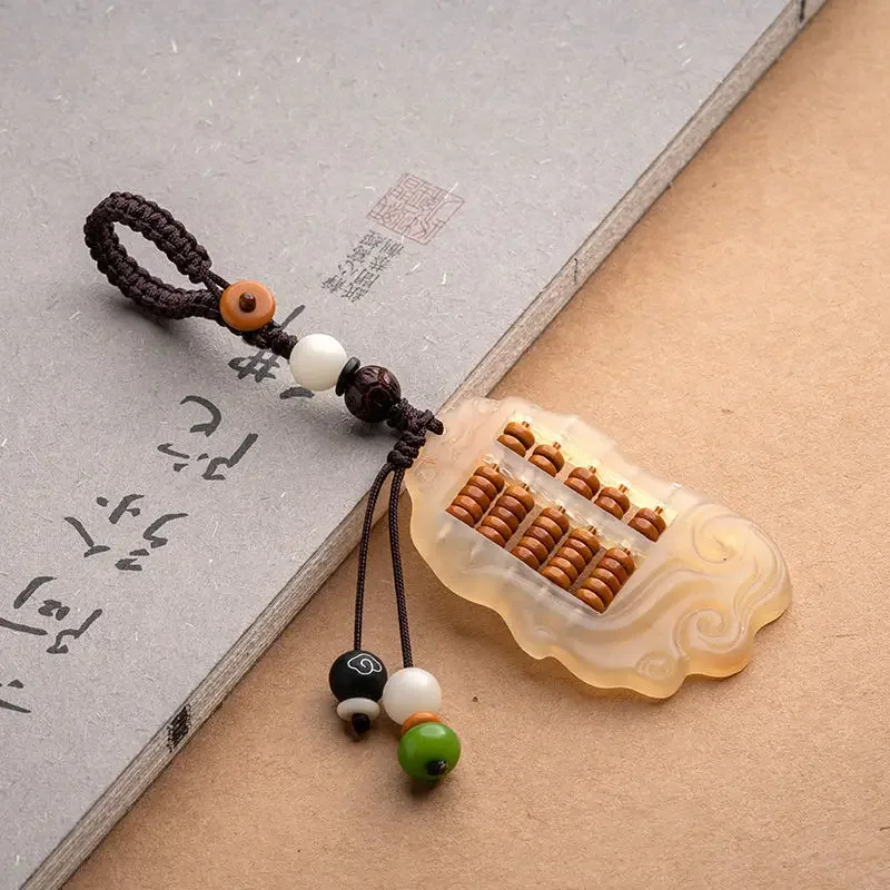 Ruyi Sheep Horn Abacus Keychain para homens e mulheres, ornamentos de carro, anel artesanal, cordão, pingente