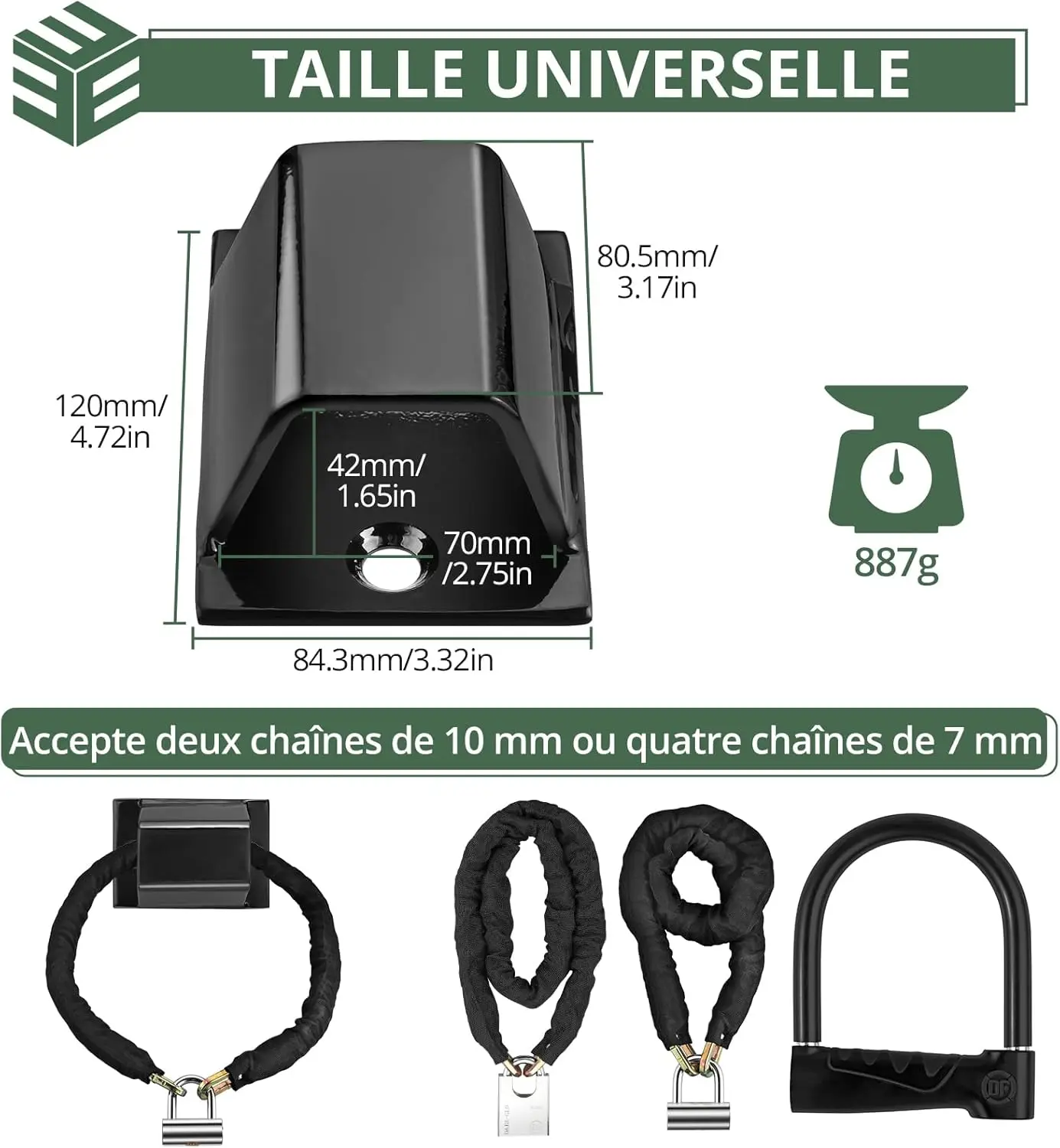 Ancrage au Sol Antivol: Chaîne Segurité en Acier Haute Rresistance pour виlo Moto Bateau - تثبيت Sol/Mur SÜre et Stable