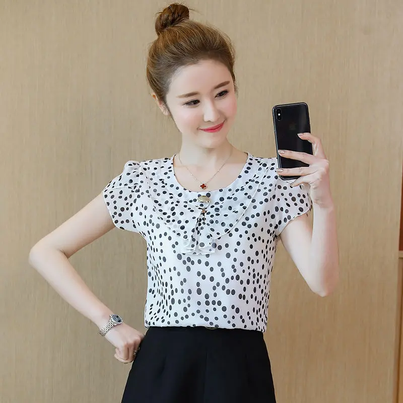 Women Clothes Summer Korean Casual Simplicity Printing Short Sleeve Shirts Women's Fashion All-match Elegant Temperament Tops