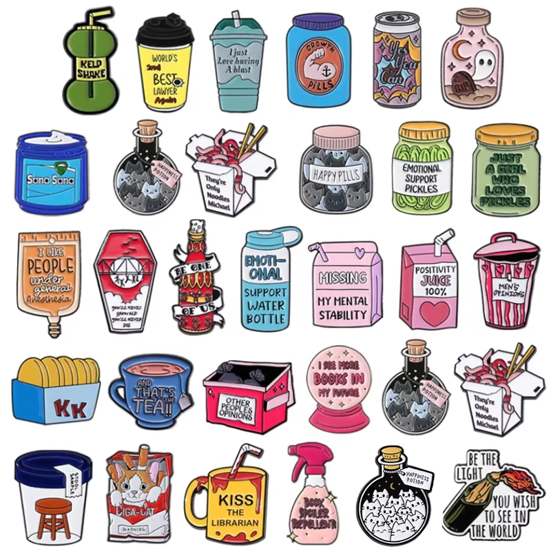 Cartoon Saft Trinken Emaille Pins Emotionale Unterstützung Augurk Glas Getränke Brosche Revers Abzeichen Cartoon Anime Schmuck Geschenke Für Freunde