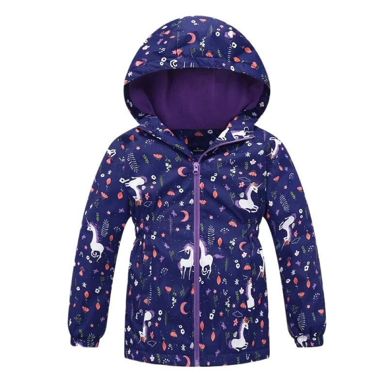 Semywange Kids Girls Unicorn Purple Rain Jacket Waterproof Coat Lightweight Hooded Warm Lined Raincoats Windbreakers 4-12Y