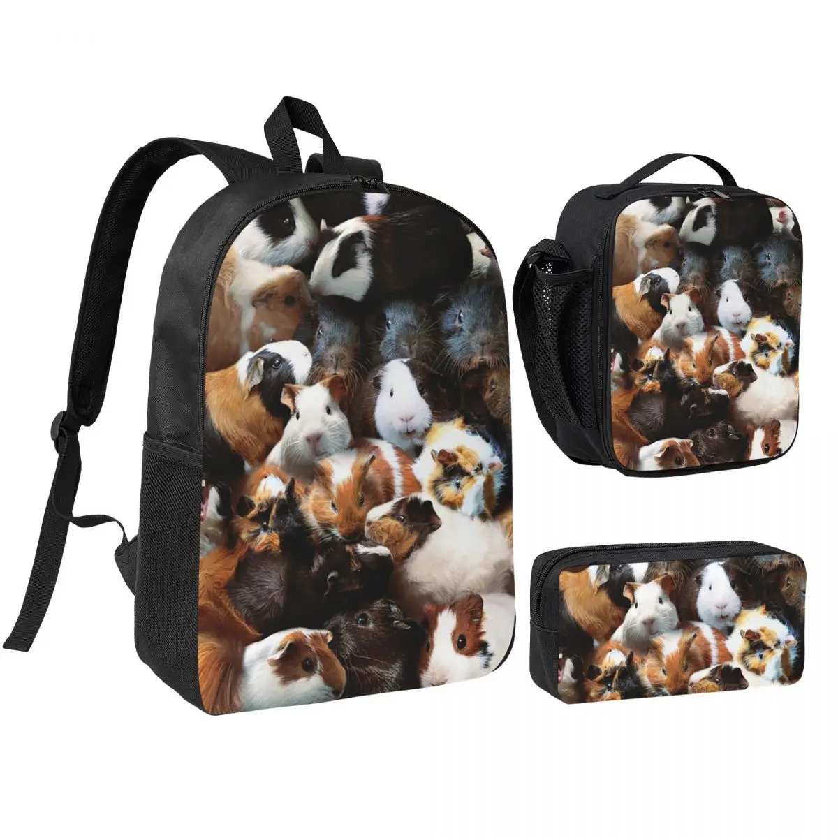 

Guinea Pigs Backpack Boys Girls BookBag School Bag Shoulder Bags 3ps Insulated Lunch Bag Pencil Case