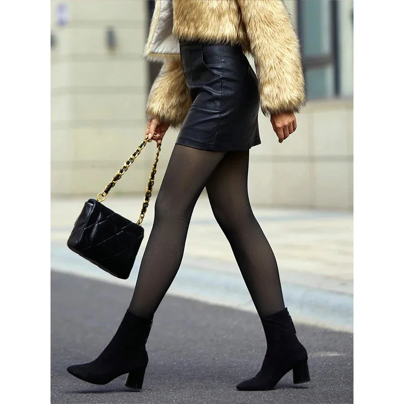 النساء صوف مبطن طماق الشتاء الحرارية شير الجوارب قدم جوارب طويلة وهمية شفافة سميكة الدافئة الغنيمة رفع طماق جديد #5