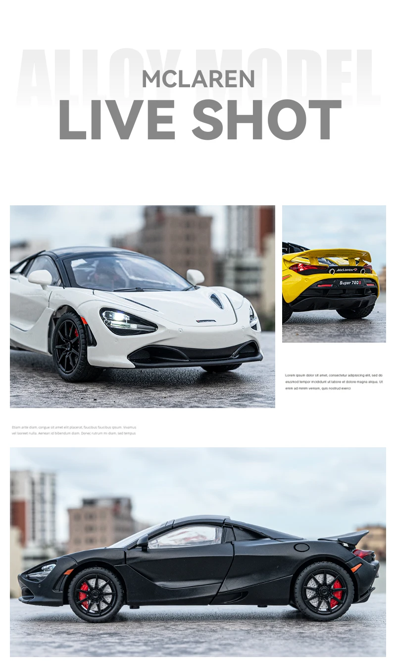 1/24 Scale 720S Racing Sports Car Alloy Model Toy Diecast Vehicle Metal Fast Furious Sound Light Collect Kid Birthday Gift Deco