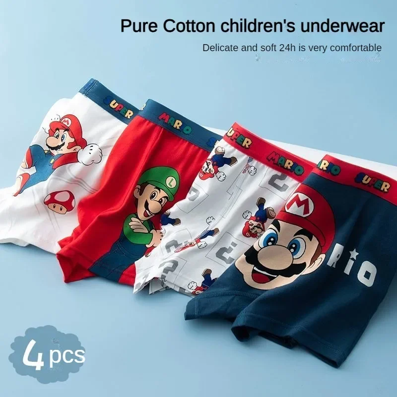 4pcs Super Mario Bros. Underpants Anime Quality Cotton U Bag Bulging Underpants Teen Student Kids Cute Breathable Boxer Shorts