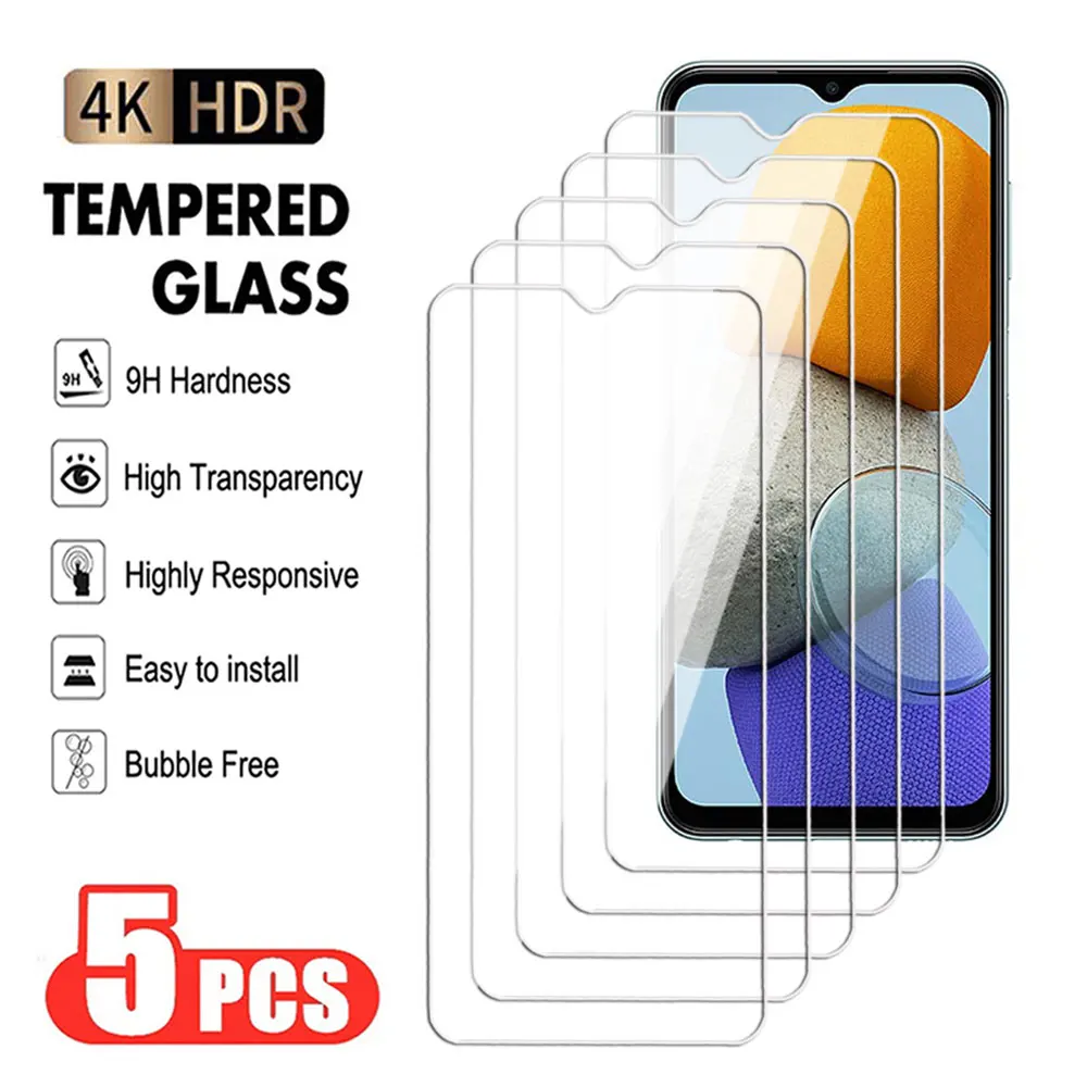 5Pcs Full Transparent Tempered Glass For Samsung Galaxy A21 A22 A23 A24 A25 4G 5G M21 M22 M23  Scren Protector A21s M21s Film